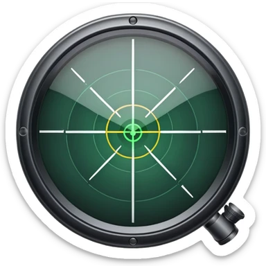 An icon showing a close-up view of a rifle's crosshair, symbolizing FPS games. The design features a detailed scope with a focus on the target, emphasizing precision and action. The background is minimal, highlighting the intensity of first-person shooters. Transparent background. sticker