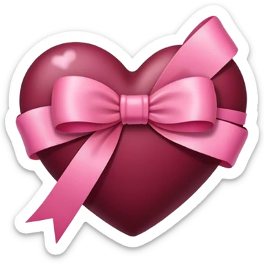 Burgundy heart with a pink bow in the middle sticker
