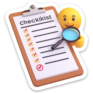 3D Emoji style icon for application testing setup, showing a clipboard with a checklist and a magnifying glass sticker