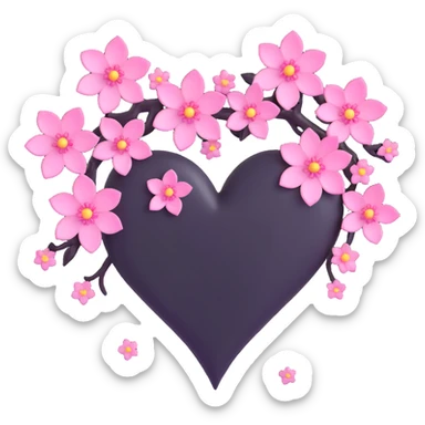 goth sakura heart, black heart with extra sakura blossoms and sparkling accents, lush and magical sticker