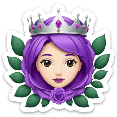 Purple rose with silver tiara and a purple emblem leaf wreath sticker