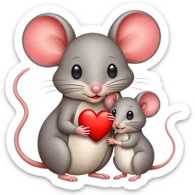 One mother mouse with her one baby mouse in front of a heart. Only one baby mouse this is important  sticker