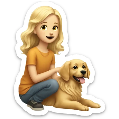 Blonde child riding golden retriever emoji sticker