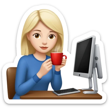 mujer tomando cafe y con un computador  sticker