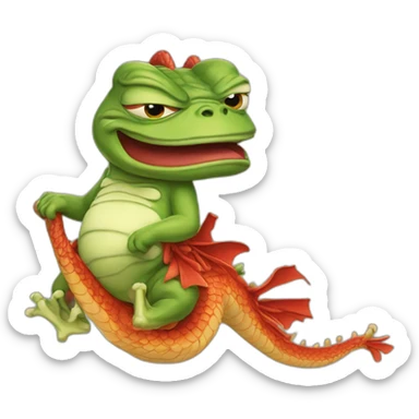 pepe the frog riding a chinese dragon sticker