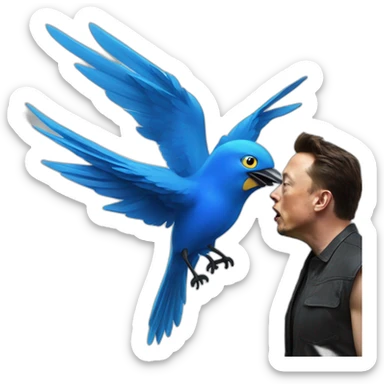 Elon Musk attacked by a blue bird sticker