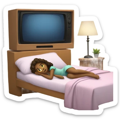 Girl Watching tv in bed  sticker