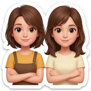 Two girls with brown hair shrugging sticker