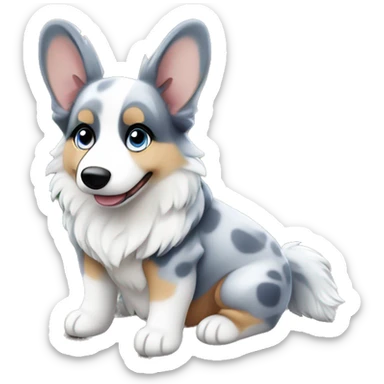 Blue Merle corgi with blue eyes no tail sitting sticker