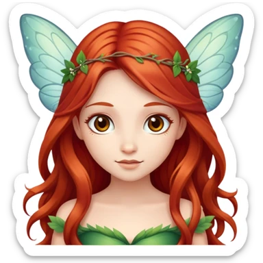 Une magnifique fée avec de très long cheveux roux et des yeux marrons  sticker