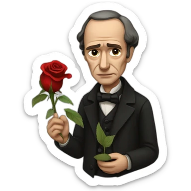 charles baudelaire crying and holding a dead rose sticker