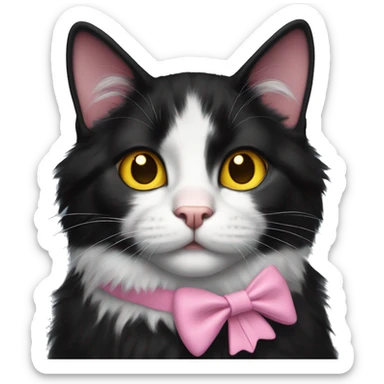 fluffy black tuxedo cat with yellow eyes and pink nose sticker