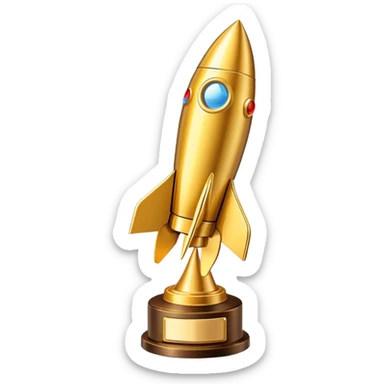 golden rocket award trophy, shiny gold metallic sticker