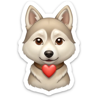 Beige husky with a brown heart sticker