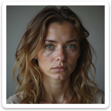 a tired mom, expressive, realistic, gentle colors sticker