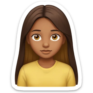  a brown skin girl with brown straight long hair with brown eyes with a light yellow shirt sticker