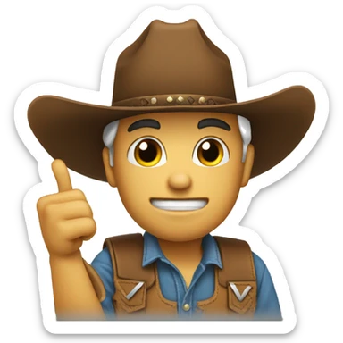 cowboy saying thank you with finger guns and tears sticker
