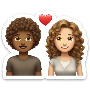 A brown curly hair boy in love with a light brown haired girl in love with him. They’re a couple.  sticker