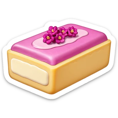 Un primer plano fotorrealista de una barra de mantequilla corporal sólida con un grabado botánico sutil. El color de la barra es rosa suave. Colores: rosa, crema y magenta. Iluminación de estudio. Estilo: producto sólido, limpio. sticker