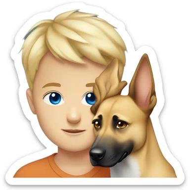 blond boy with blue eyes cute  cuddling a malinois sticker