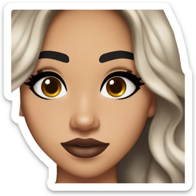 Maddy Perez euphoria show teenager: warm brown eyes, bold black sharp eyeliner, dark arched brows, full nude-berry lips, light skin, high cheekbones, sleek dark brown long hair in waves/ponytail, sparkly rhinestones on her eyelids 

 sticker