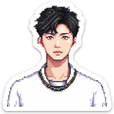 Korean man with stylish haircut and fashion sticker