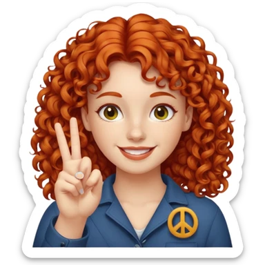 Redheaded girl with curly hair doing peace sign sticker