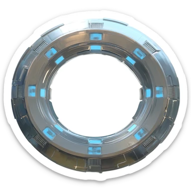 Futuristic floating down-facing metallic ring-shaped spaceship sticker