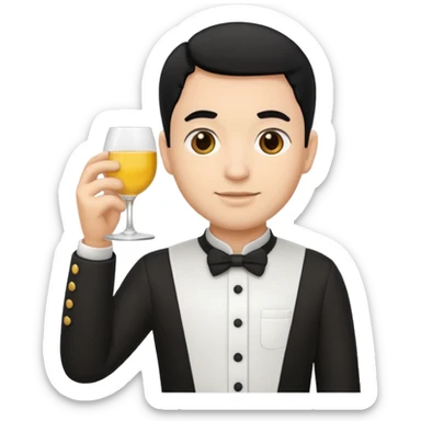 emoji man light skin and black hair, con uniforme de camarero de pie sticker