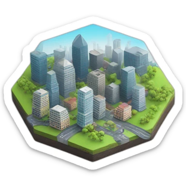 mini city on a hexagon sticker