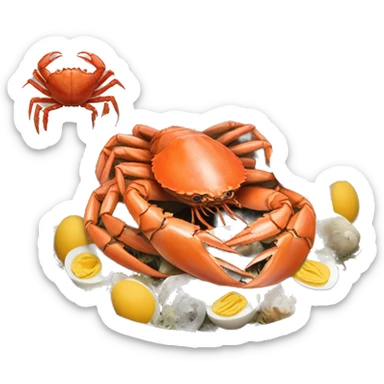Bowl of crabs shrimp lobster Boiled eggs oysters mushrooms  sticker