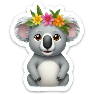 Koala wearing flower crown sticker