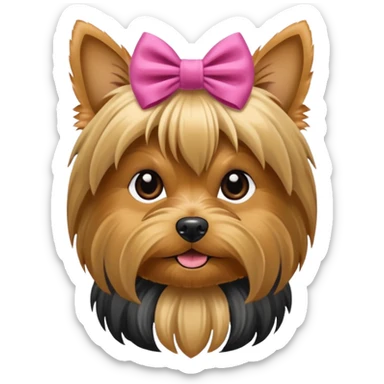 a yorkshire dog with a bow sticker