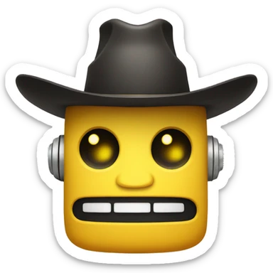 cute robot with a cowboy hat and yellow and black features sticker