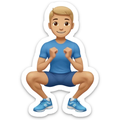a skinny man doing a squat while holding his ankles and saying thank you sticker
