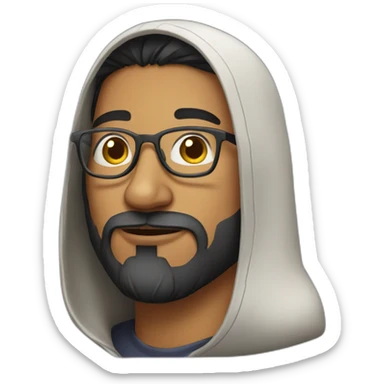 indian guy with glasses and french beard wearing a hoodie sticker