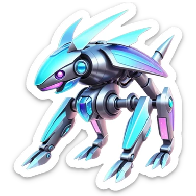  Epic legendary rare glowing mechanical Shiny sparkly transparent bioluminescent luminescent vibrant bright pastel dark exotic iridescent colorful gradients futuristic modern metallic glossy glittery fantasy-cyber-Fakémon-Vernid-mecha-creature sticker