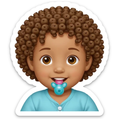 Bébé qui rigole métisse avec une tetiné dans la bouche et les cheveux bouclés  sticker