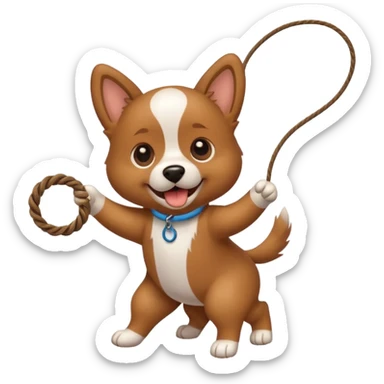 dog playing with a string toy sticker