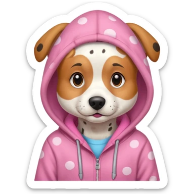 A spots dog wearing a pink hoodie  sticker