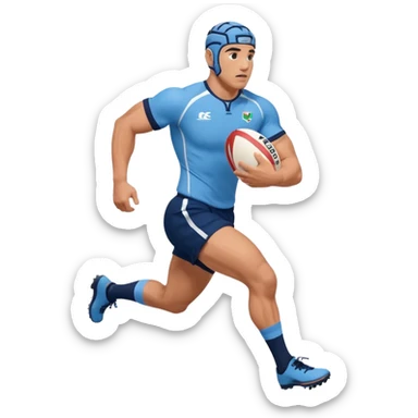 A rugby player running with the ball in sky blue kit & Navy shorts sticker