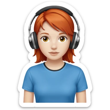 redhead skin white girl with deportive t shirt and headphones sticker