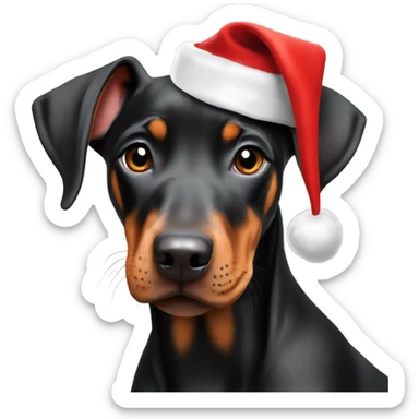 European Doberman Pinscher Puppy with Santa hat  sticker