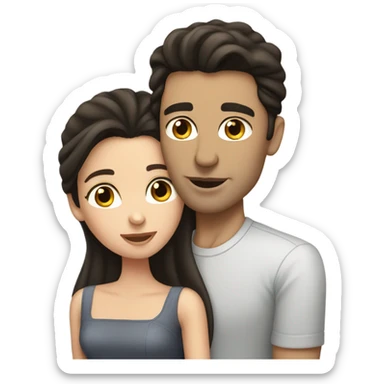 White brunette man, kissing, woman dark hair sticker