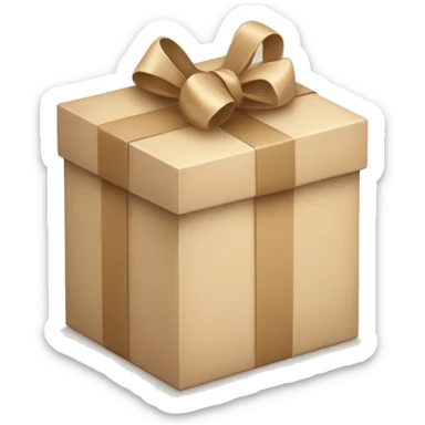 hands and in hands a beige gift box with a bow sticker