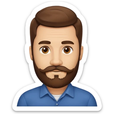 A light-skinned man with thick brown hair styled to the side, brown eyes, and a full beard with a matching mustache. sticker