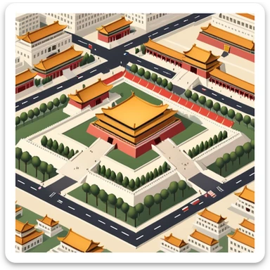Tiananmen Square, Beijing, Chinese architecture, sunny day, travel illustration sticker