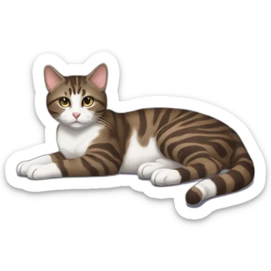 Dark brown and white Tabby Cat laying on the side sticker
