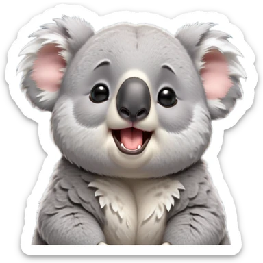 cinematic-cute-yawning-fluffy koala-portrait-emoji,-head-tilted-slightly-with-a-dramatic,-wide-open-yawn,-showcasing-a-soft,-downy-grey-fur-with-drooping-ears-and-round-eyes-barely-open-in-drowsy-contentment,-simplified-yet-irresistibly-adorable, realistic fluffy sticker