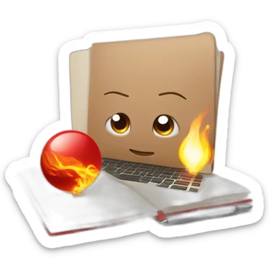 Icon with red fire ball with notebook sticker